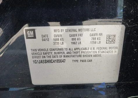 2012 Chevrolet Sonic 2Ls из США, поврежденный, VIN 1G1JA5SH8C4185647